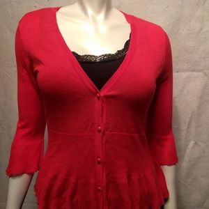 DRESSBARN RED SCOOP NECK TOP 3/4 SLEEVE